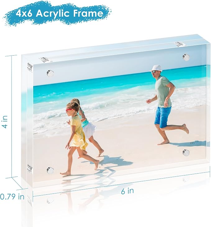 4x6 Acrylic Picture Frame Set of 3, 20mm Thick, Tabletop Display | Double-Sided Transparent Magnetic Frameless Photo Frame, for Photos, Fits Home, Office - Image 3