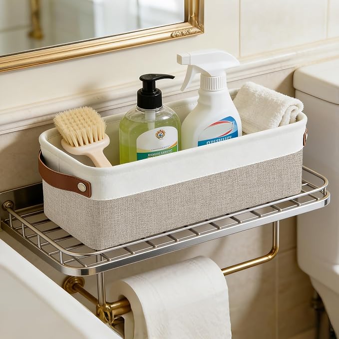 Small Fabric Storage Baskets, 15x6x5 inch Narrow Storage Bins 4-Pack Long Storage Basket for Organizing with Handles, Decorative Basket for Closets, Shelves, Toilet Paper, Beige - Image 8