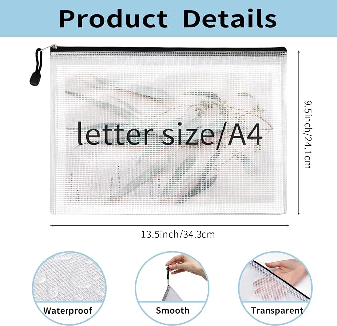 EOOUT 42pcs Mesh Zipper Pouch, Black Waterproof Zipper Bags for Organizing Storage, Letter Size/A4 Size Puzzle Bag, Zipper File Bags for Board Games and School Office Supplies - Image 2