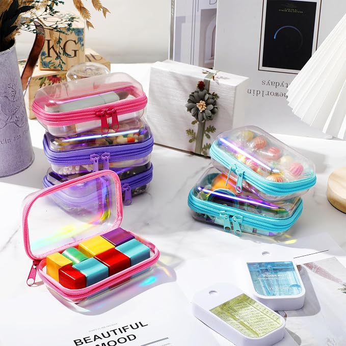 Sanwuta 6 Clear Hard Zipper Case,Holographic,5 X 3 X 2 Inch | Pencil Case Pouches ,Makeup Bag,Plastic Toiletry Diaper Bag ,Travel Toy Storage,Waterproof Organizer Bins - Image 6