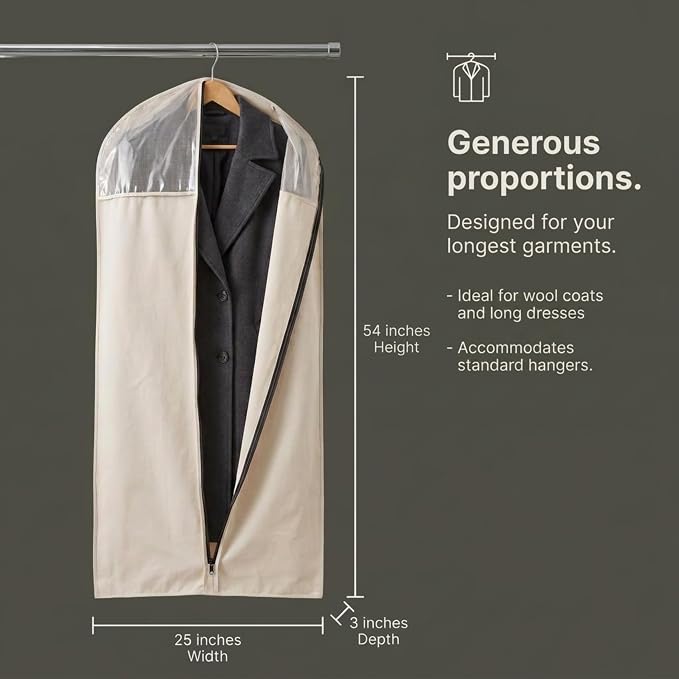 Household Essentials 3392-1 Cedarline Collection Hanging Garment Bag | Dress and Suit Protector | Natural Cotton Canvas,Off-White - Image 8