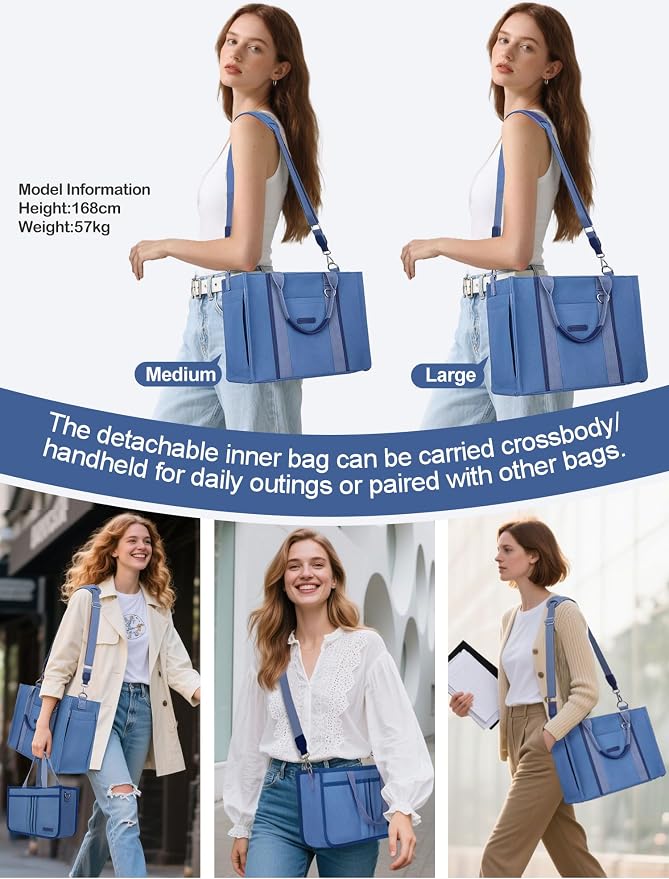 BESBESME Women’s Canvas Tote Bag with Zipper and Compartments – Multi-Pocket Laptop Work Crossbody Shoulder Tote Purse - Image 4