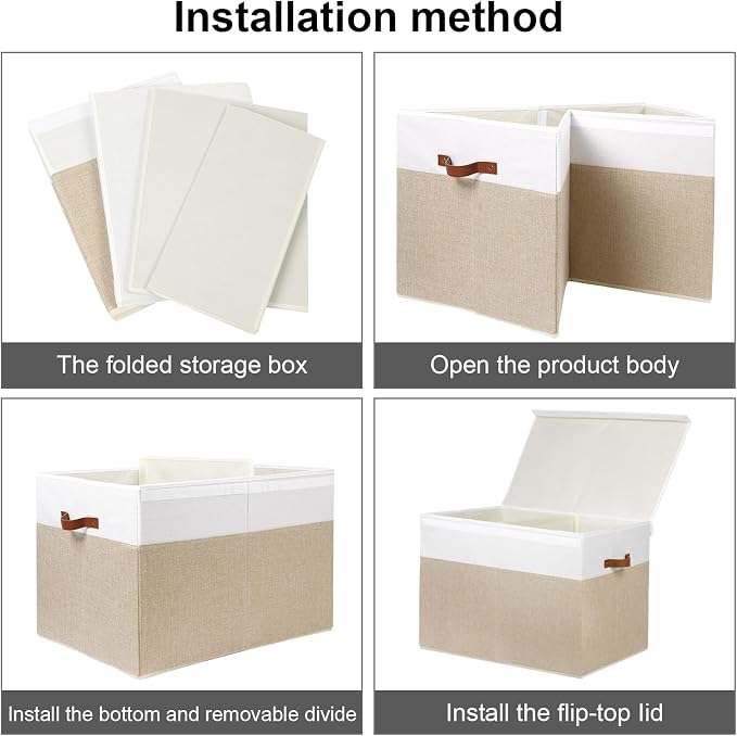 Large Toy Storage Box with Lid, Toy Chest Bin Boxes Basket with Dividers | Sturdy Toy Organizer Bin for Kids, Boys, Girls, Nursery, Living Room, Bedroom, Playroom 26"x17" x17"(Beige and White) - Image 7
