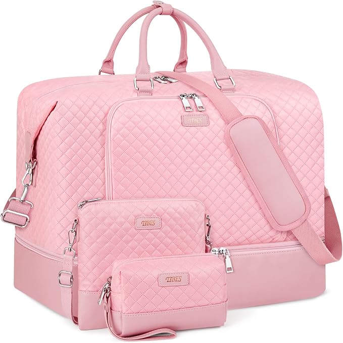 TIBES Travel Weekender Bag for Women, Overnight Bag with Shoe Compartment | 3PCS Large Travel Duffel Bag for Gym, Travel, Hospital, Business Trip, Carry On Tote, Wet & Dry Separation, Water Resistant by TIBES