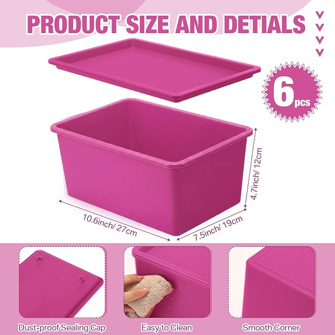 6 Pcs Small Plastic Storage Bins with Lids,Pink Series - Image 2