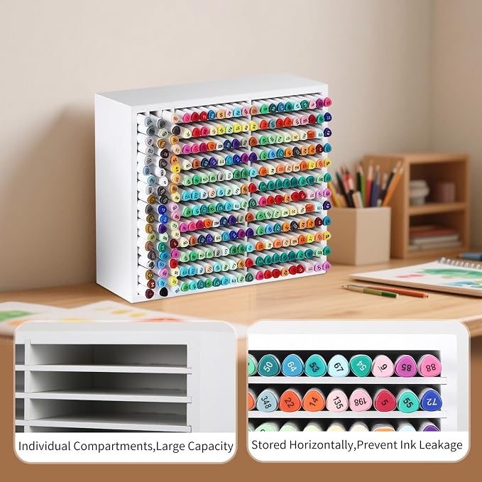 AUTOARK Wooden Marker Storage Organizer,White,AHK-066 | Holds 270 Markers,Pens,Pencils & Art Supplies,Vertical Space-Saving Desk Storage - Image 7