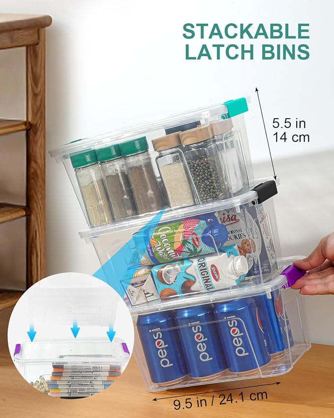 Storage Bins with Lids 6 Pack Clear Storage Containers, 7 Quart Stackable Plastic Containers with Secure Black Buckle Latch, Durable Storage Box Organizer for Pantry, Closet, Office & Classroom - Image 8