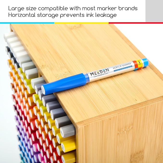 MEEDEN Bamboo Marker Holder Organizer: Holds 126 Pens with 18 Compartments- Art Supply Storage & Holder for Alcohol Markers，Pens，Pencils - Image 5