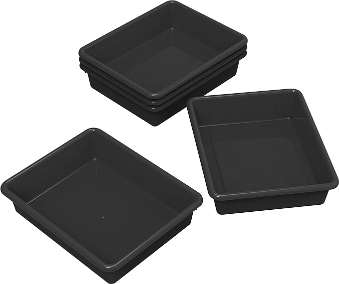Storex Letter Size Flat Storage Tray – Organizer Bin for Classroom, Office and Home, Black, 5-Pack (62516A05C) by Storex