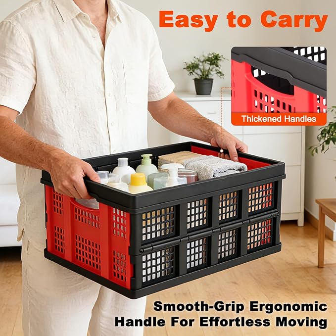 55L Collapsible Storage Bins with Handle 3 Packs, | Stackable Platic Storage Crates for Organizing Tools, Books, Food, Drinks, Camping & Home - Image 6