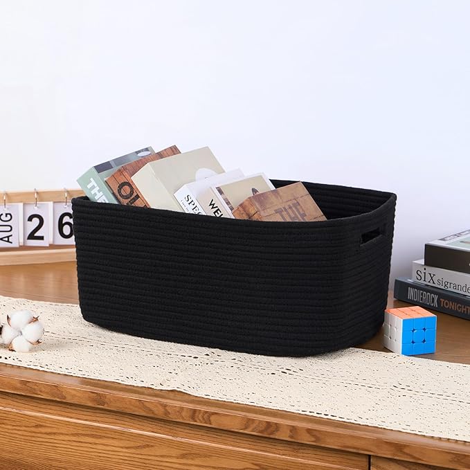 MiniArk Large Storage Baskets for Organizing, 17 x 13 x 7.5” Closet Shelf Baskets for Clothes Blanket Towels, Baby Nursery, Toy Bins Box, Woven Rope Baskets, 4 Packs Black - Image 5