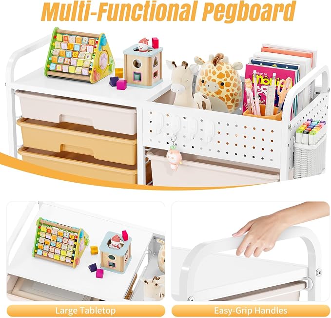 14 Drawer Rolling Storage Cart with Tabletop and Pegboard for Craft Color | Easy Setup, Large Capacity, Sturdy Build, Smooth Mobility, For classroom, office and dorm supplies - Image 7