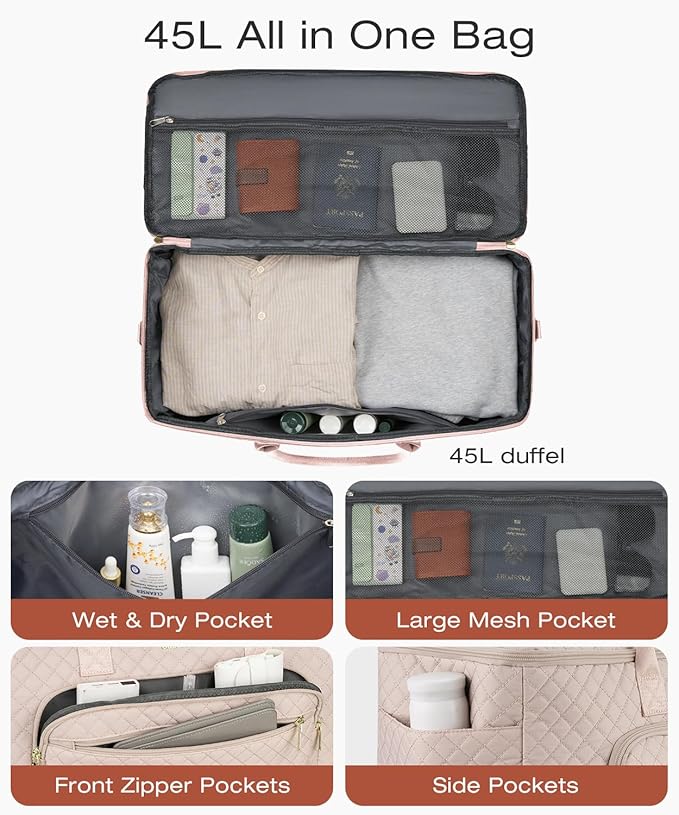 Travel Duffle Bag, Wide Open Large Weekender Bag for Women with Shoe Compartment, Carry on Overnight Bags with Toiletry Bag, Hospital Bag for Women Labor Delivery (Antiquewhite) - Image 2