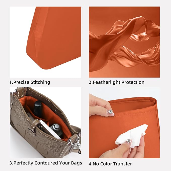 DGAZ Silk Purse Organizer Insert for Evelyne Bag(Vitality orange,TPM) | Soft and Lightweight,Perfect Fit,Multi-pocket Storage,Bag Protector,Luxury Bag Care,Handmade,for Smooth Bag Organizer - Image 3