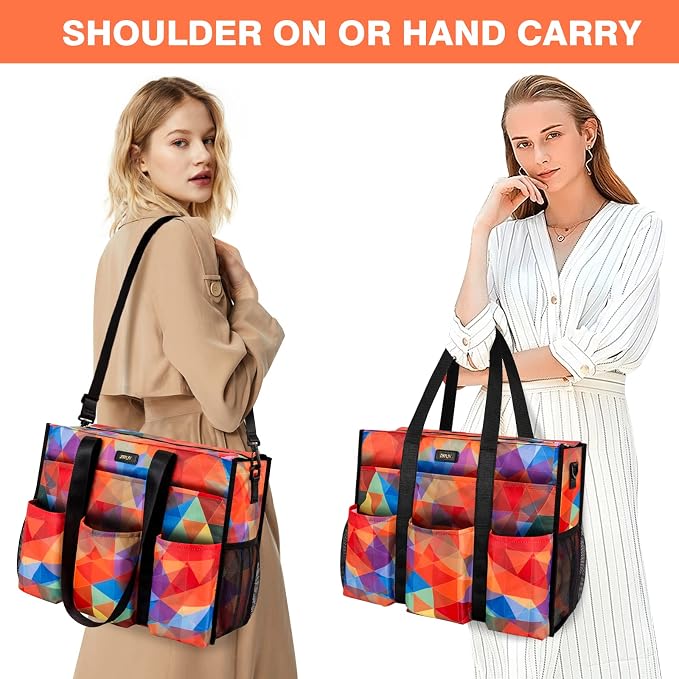 IBFUN Utility Tote Bag with 24 Pockets, Large Teacher Travel Tote for Women | Large Work Tote Bag 2pcs with Zipper for Travel Daily School Teacher Nurse, Large Lightweight Laptop Shoulder Bag Handbag - Image 2