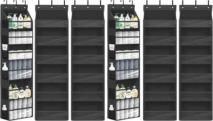 Over Door Organizer with 6 Extra Large Pockets 12 Side Pockets, Sturdy Closet Storage Rack, Hanging Storage Organizer with Clear Window for Shoes, Diaper, Bedroom, Bathroom, Black, 6-Pack by Unknown