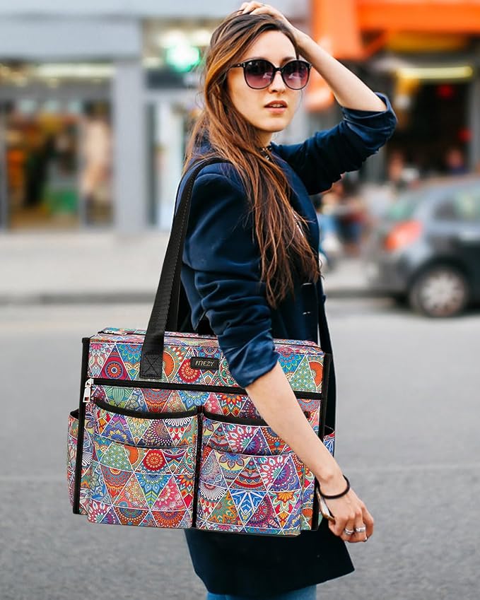 ITIEZY Large Utility Tote Bag for Women with 18 Pockets, Waterproof Teacher Nurse Bags with Zipper for Everyday Travel Work - Image 2