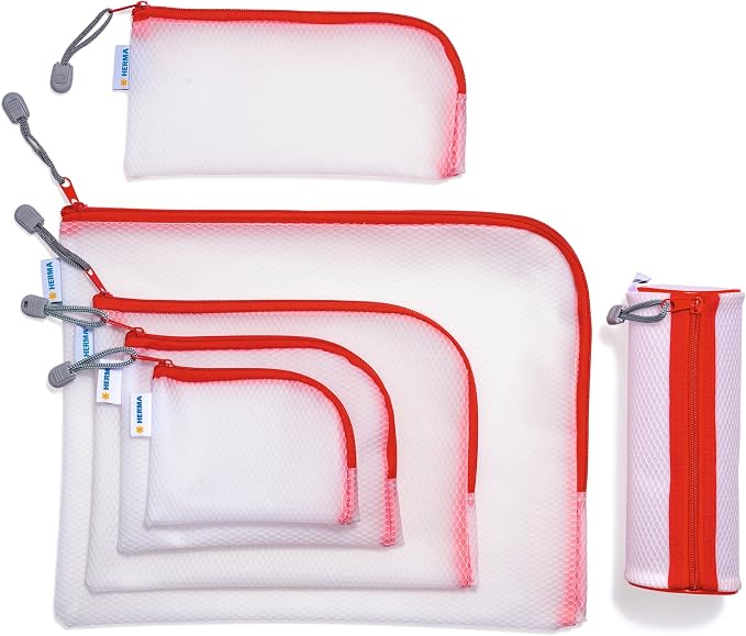 HERMA 20008 Zip Toiletry Bag A5, Transparent (26 x 20 cm) Small Zippered Travel Pouch for Cosmetics, Liquids, Make-up, Toothbrush, Clear Cosmetic Bag with Zipper in red - Image 3