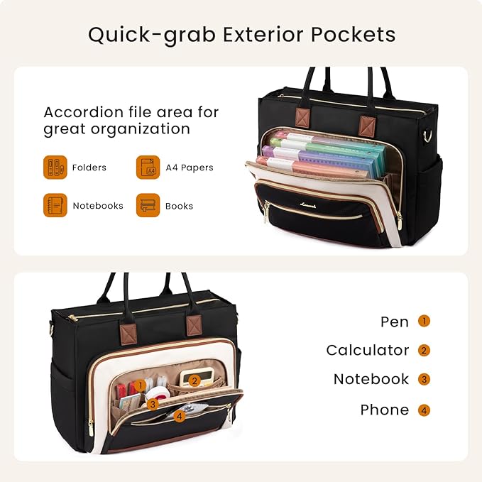 LOVEVOOK Work Tote Bags for Women,Laptop Teacher Bag With File Organizer | Large Cup Holder,Teacher Tote Bag,Nurse Bags,Multi-Pockets Professional Briefcase Business Purses Handbag - Image 4