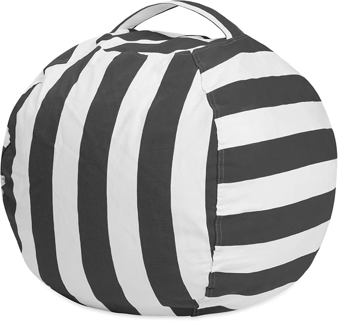 Posh Stuffable Kids Stuffed Animal Storage Bean Bag Chair Cover - Childrens Toy Organizer, Medium 27" - Canvas Stripes Gray and White - Image 7