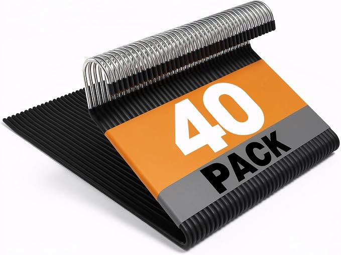 Korpai 40-Pack Open Ended Pants Hangers,Non Slip Space Saving Jean Hanger | No Creases Rubber Coating Heavy Duty Metal Pants Hangers,Trouser Hangers for Jeans,Slack,Skirt,Scarf,Blanket,Ties ect Black by DoWhatYouWanttoDo