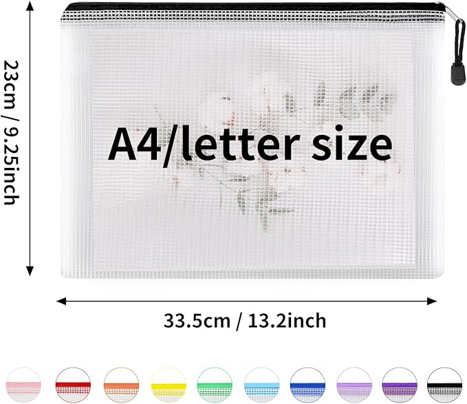 EOOUT 100pcs Mesh Zipper Pouch, A4 Size, 10 Colors Zipper Bags for Organizing Storage, Waterproof Puzzle Bag, Zipper File Bags for Board Games and School Office Supplies - Image 2