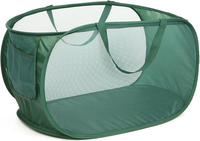 Sturdy Collapsible Laundry Baskets- Pop Up Laundry Hampers with Handy Pocket, Foldable Clothes Hamper with Reinforced Carry Handles for Laundry, Bathroom, Kids Room, Dorm or Travel Green by Diggoour