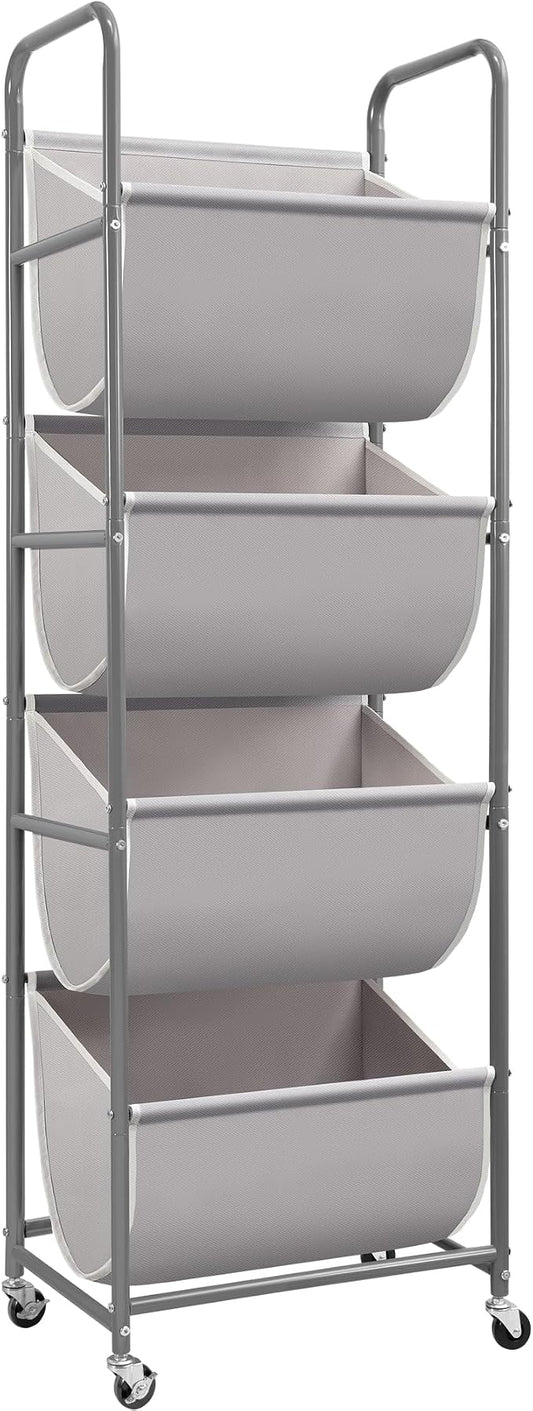 STORAGE MANIAC Vertical Rolling Laundry Hamper, 4 Section Laundry Sorter with Wheels and 2 Breaks, 4-tier Laundry Baskets for Small Space, Dorm, Laundry Room, Closet, Bathroom, Gray 4-tier by STORAGEMANIAC