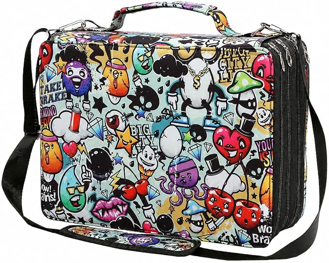 224-Slot Marker Organizer Bag, 4-Layer Case with Strap | 224-slot 4-layer marker bag in twill Oxford fabric with handle, detachable strap, smooth zipper for studio and outdoor use. by Lbxgap