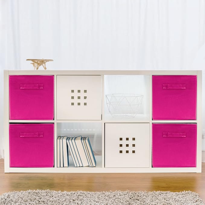 Sorbus Foldable Storage Cubes - 6 Pink Storage Bins for Organizing Pantry, Closet, Shelf, Nursery, Playroom, Toy Box, Cubby - 11 Inch Collapsible Fabric Baskets with Handle - Image 7
