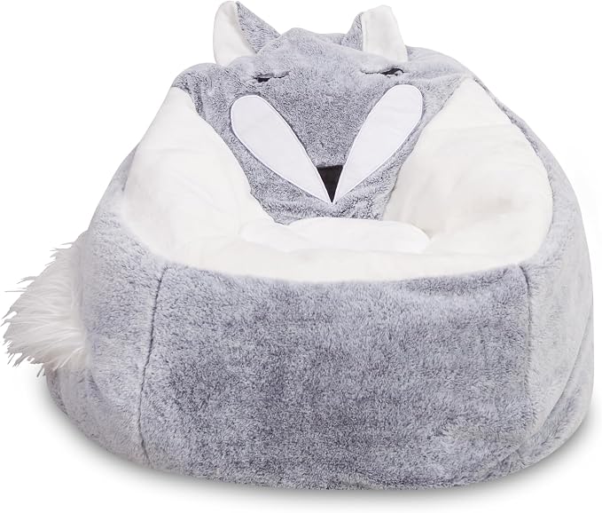 Posh Creations Cute Soft and Comfy Bean Bag Chair for Kids, Large, Animal - Silver Fox - Image 3