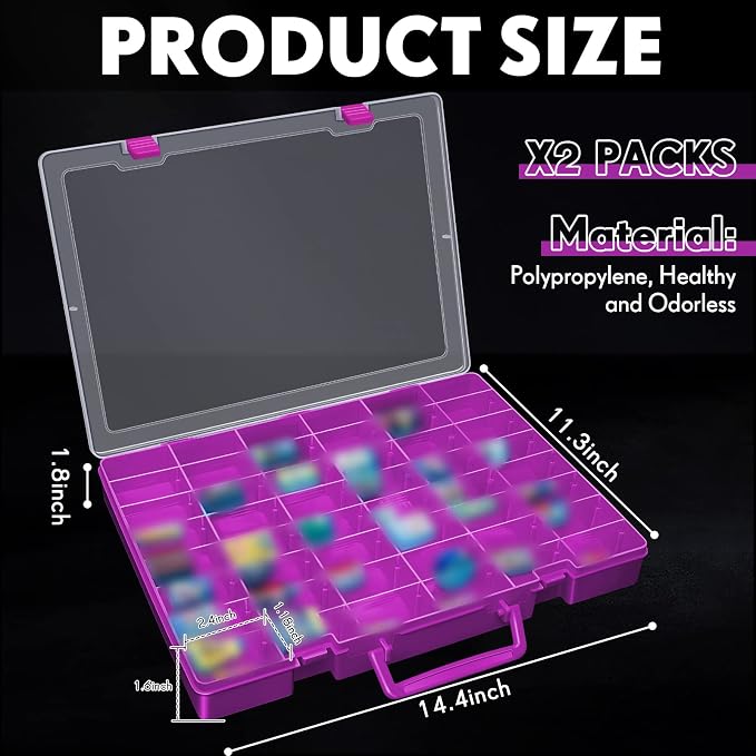 2 Pcs 48 Grids Plastic Bead Organizer Box with Divider, Purple - Image 2