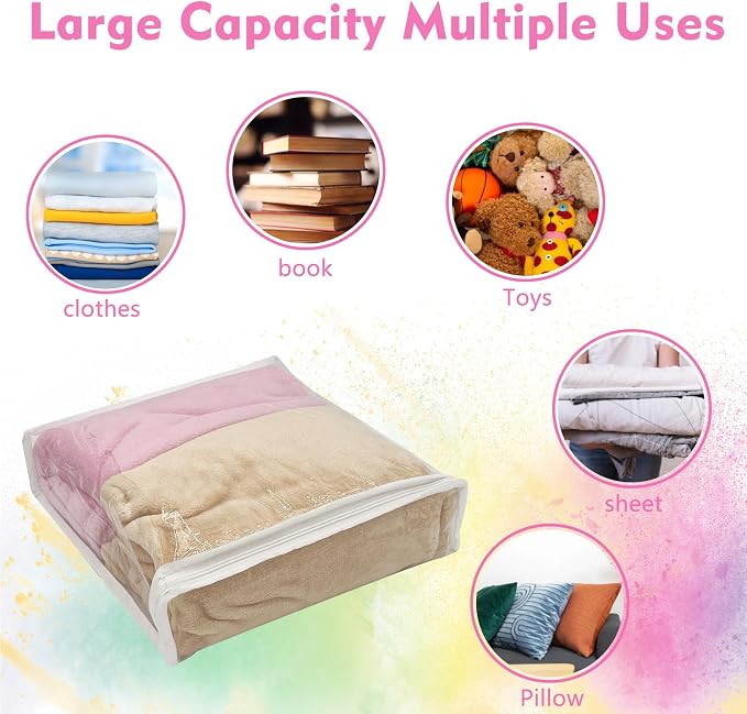 20 Pcs Clear Vinyl Zippered Storage Bags,40 x 30 x 8 cm Clothes Blankets Storage Bags for Sweater Clothes Bed Sheet Quilt Organizer with Zipper for Closet Linen Sweater Bed Sheet Pillow - Image 5