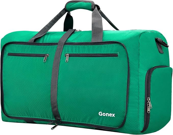 Gonex 100L Foldable Travel Duffle Bag with Shoe Compartment, Lightweight | 210D Nylon, Water-Repellent, Folds Compact, Multiple Pockets, Luggage Sleeve,Family Travel & Camping, Mint Green by Gonex