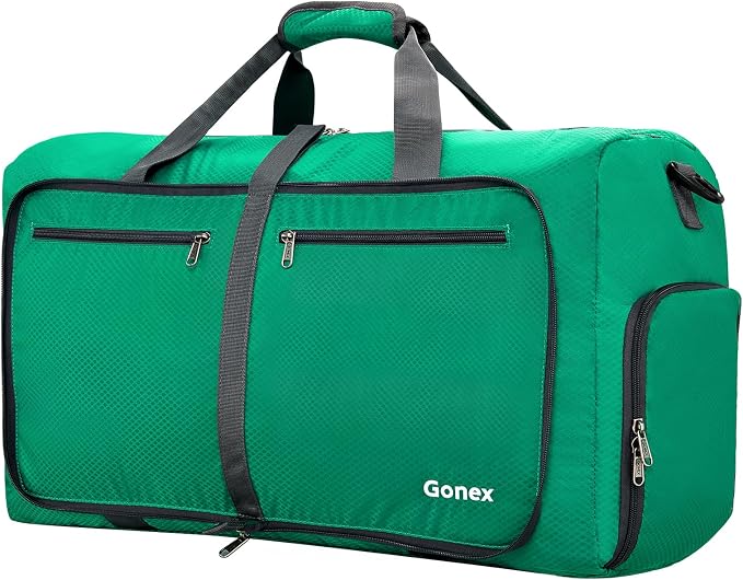 Gonex 60L Foldable Travel Duffle Bag with Shoe Compartment, Lightweight | 210D Nylon, Water-Repellent, Folds Compact, Multiple Pockets, Luggage Sleeve, Weekend Trips & Camping, Mint Green by Gonex