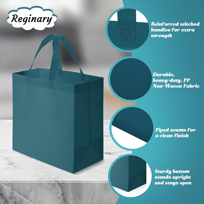 Reginary 100 PCS Non Woven Tote Bags Bulk,Dark Green | Reusable Shopping Bags with Handles, Stores, Groceries Markets, Events Gift, Party Supplies - Image 5