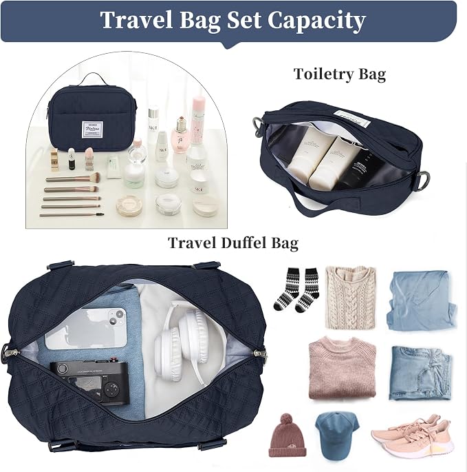 Weekender Bags for Women, Travel Duffel Bag with Shoes Compartment | Overnight Bag with Toiletry Bag, Carry on Personal Item Bag for Travel Business Trips Sport Hospital,Grid Travel Bag Set - Image 2