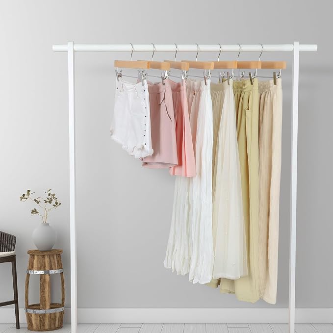 TOPIA HANGER Lotus Wood Pants Hangers, Unfinished Wooden Skirt Short Jeans Trouser Hanger with 360° Swivel Hook Anti Rust 2 Adjustable Clips, 20 Pack, CT10PN20 - Image 4