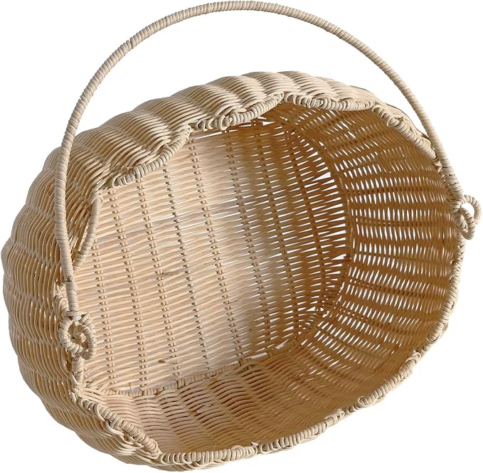 Scalloped Round Basket with Handle, Super Sturdy Wicker Storage Baskets, Hand Woven Basket for Shelves,Natural Baskets for Organizing (White Rattan 12.6"*9"*6.1") - Image 9