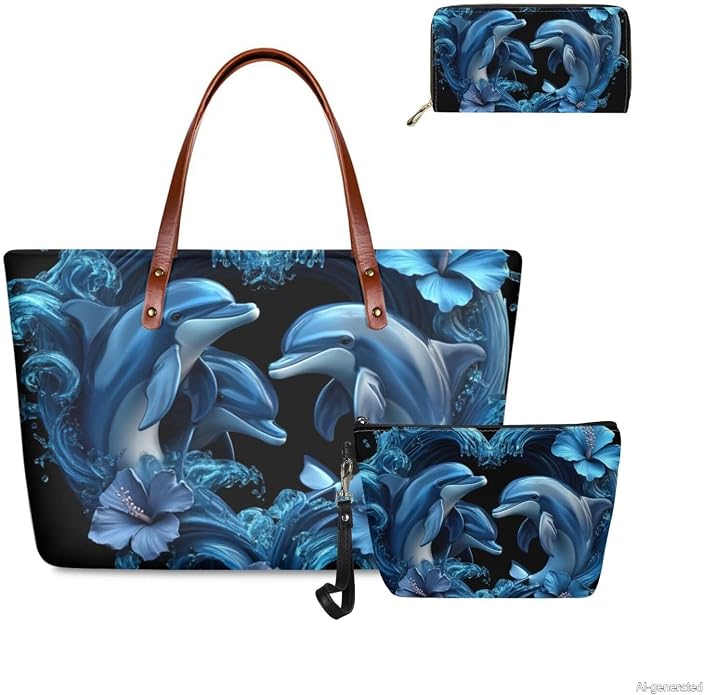 GIFTPUZZ Women Top Handle Bags Handbags with Zipper Leather Wallet Cash Card Phone Holder and Makeup Bag Set 3pcs - Image 3