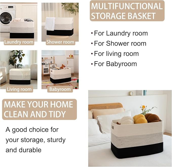OIAHOMY Blanket Basket Laundry Basket Dog Toy Basket 108L Gradient Black | Large Storage Basket,Baby Basket,Toy Storage,Woven Rope Basket for Blankets,Blanket Storage for Living Room - Image 4