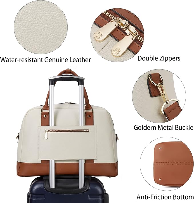 BOSTANTEN Weekender Bags for Women Travel Genuine Leather Overnight Bags | Trolley Sleeve, Fits Under-seat, Airline-Friendly Carry-on Size, Pen Slot, Designer, Weekend Getaways, Business Trip - Image 5