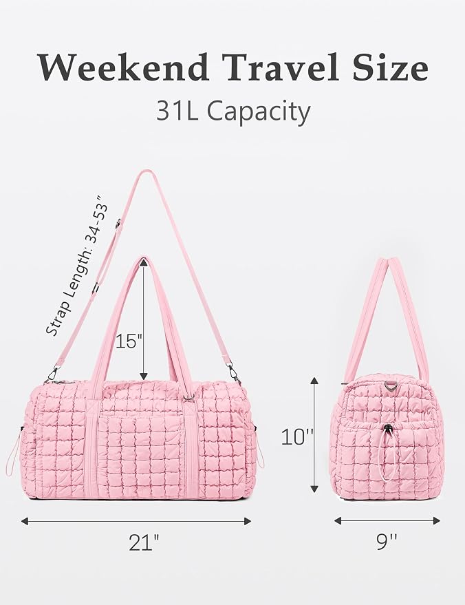 Quilted Travel Duffle Bag Puffer Weekender Bag Overnight Bag Duffel Gym Bag | Medium Soft Puffy Carry-On for Women, Large Lightweight Personal Item Travel Bag for Trips Business Sport Airplane Hospital - Image 2
