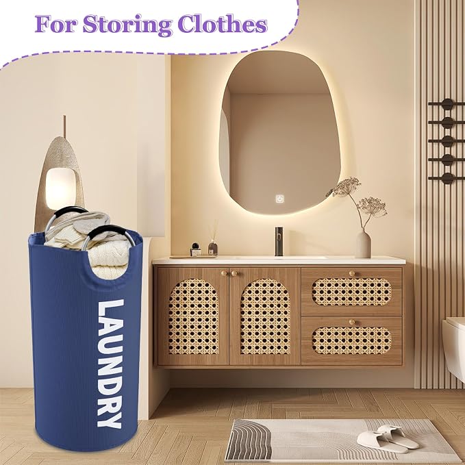 95L Collapsible Laundry Baskets for Boy, Big Clothes Hampers with Handles, Stand-alone Laundry Bin, Portable Dirty Clothes Basket for Bathroom, Camping, Navy Blue - Image 4