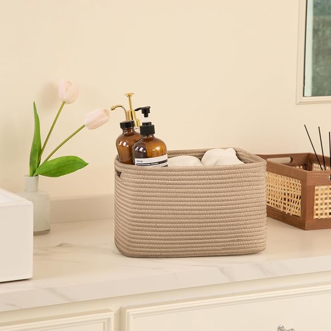 OIAHOMY 4 Pack Storage Baskets for Organizing 15L Cube Storage Bins Yellow | Woven Baskets for Storage Rectangle Small Baskets With Handles Baskets for Shelves Wicker Baskets for Shelves 12.7x9x7.8inch - Image 5