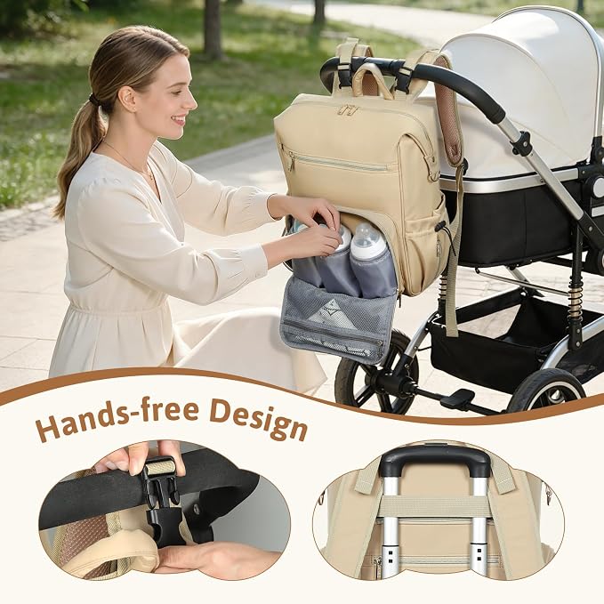 Lekesky Large Diaper Backpack with 16 Pockets, 1.52Lb Lightweight Durable Baby Bag, with Foldable Changing Pad & Pacifier Case, Anti-theft Pocket, Wipes Pocket, Easy to Clean, Khaki - Image 7