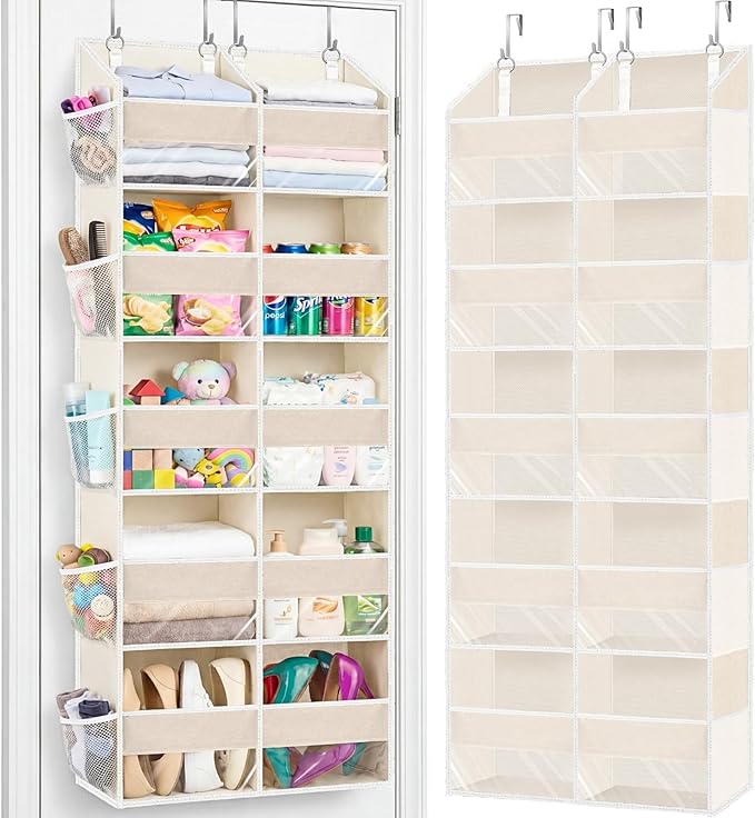 Over the Door Organizer 5 Tiers,Extra Large Behind Door Storage of 10 Compartments,80 lbs Weight Capacity Over the Door Storage, Door Hanging Organizer for Closet, Diaper Organizer, Beige by Ofiray-home