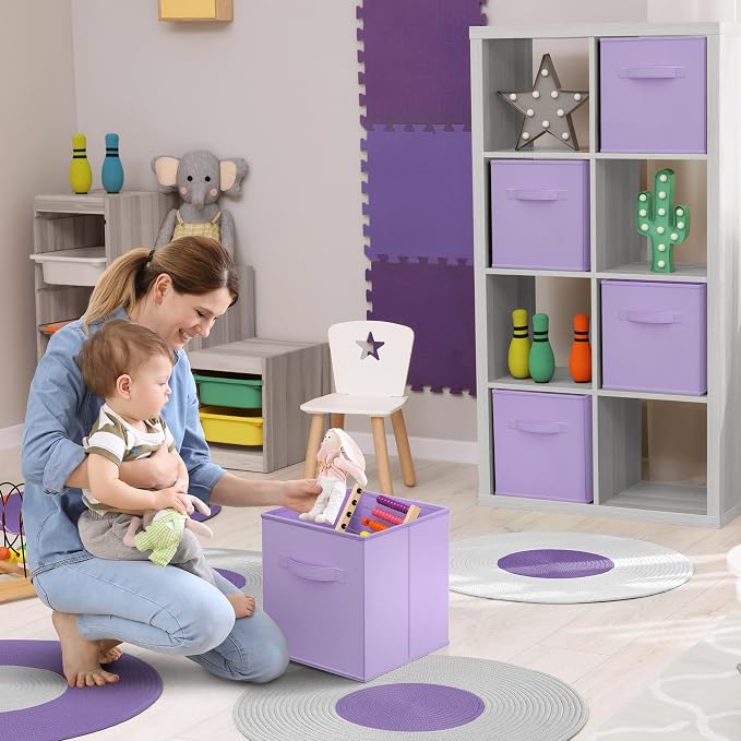 Sorbus Storage Cubes - 11 Inch Foldable Fabric Baskets for Organizing Pantry, Closet, Shelf, Toy Box, Cubby - 6 Collapsible Cloth Cube Storage Bins for Home, Nursery, Playroom, Bedroom (Pastel Purple) - Image 2