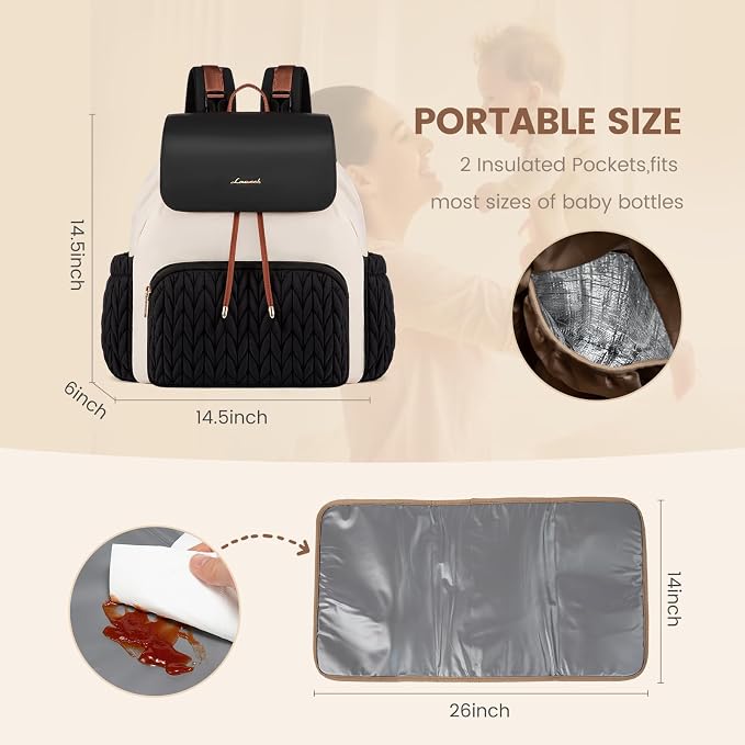 LOVEVOOK Diaper Bag Backpack, Small Baby Bag, Cute Baby Diaper Bag, Stylish Water-Resistant Travel Baby Bag for Mom, Baby Backpack with Changing Pad, Stroller Straps -Black Beige - Image 5