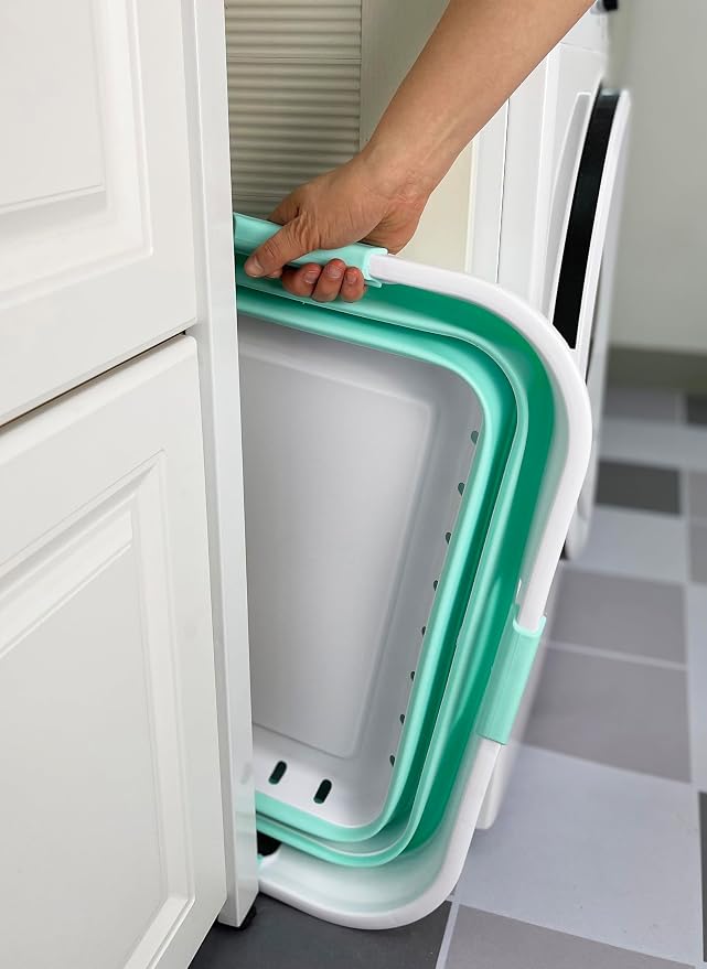 SAMMART 42L (11 gallons) Set of 2 Plastic Foldable Storage Basket/Container - Collapsible, Space Saving and Portable Laundry Hamper, Ideal for Home, Travel, Dorm (2, White/Light Green) - Image 3